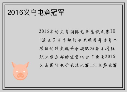 2016义乌电竞冠军